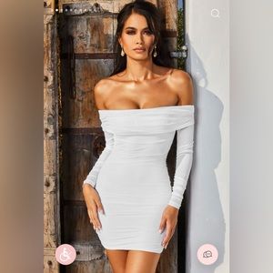 Oh Polly White Ruched Off Shoulder Mini Dress Size 2